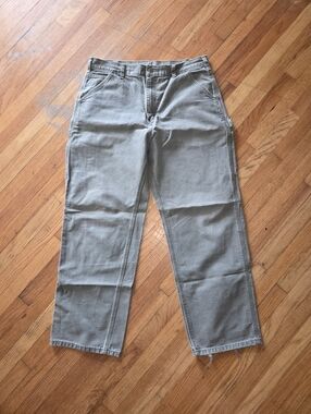 Carhartt Canvas Workwear Carpenter Pants Utility Green Gray Relaxed Fit Y2K 34
